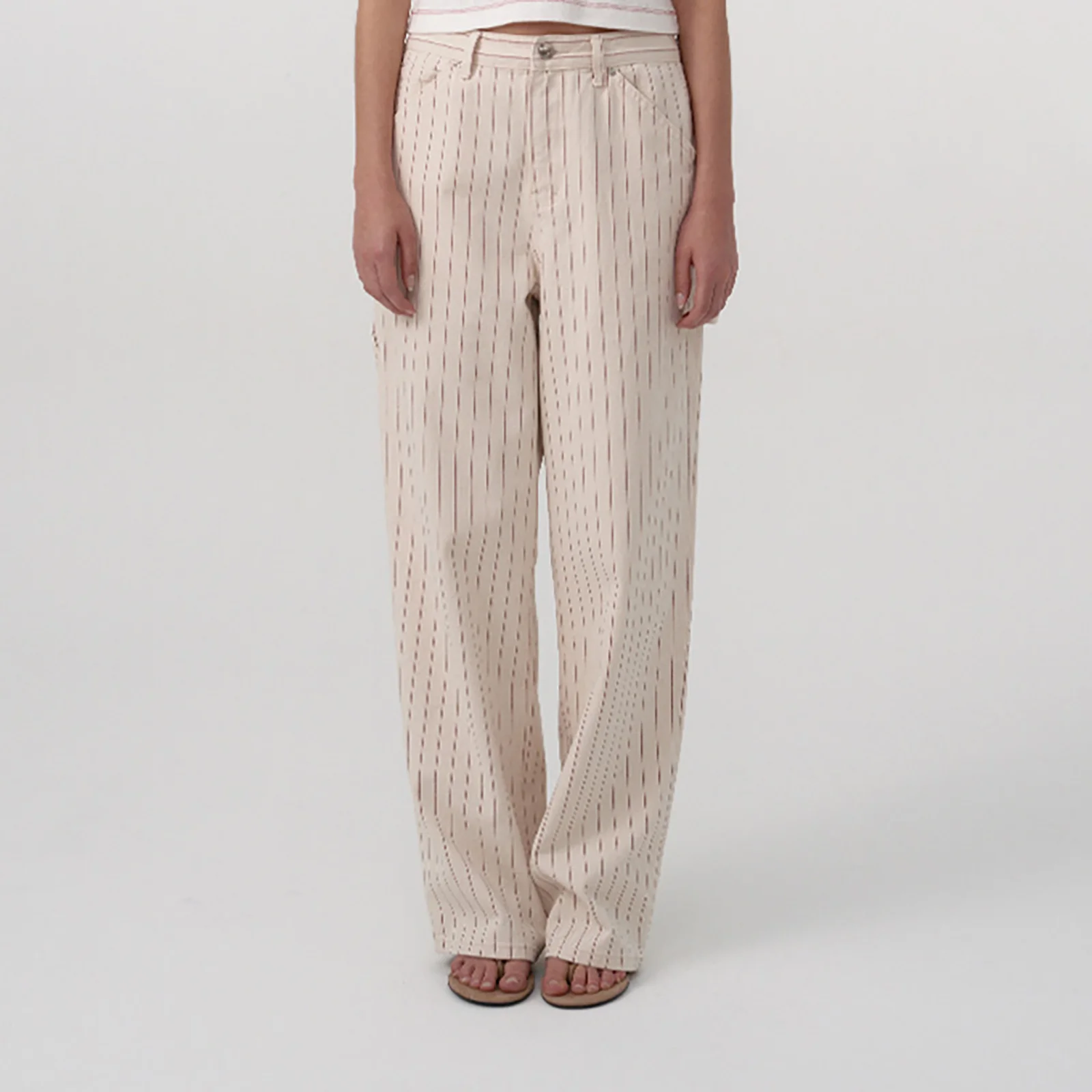 Striped Carpenter Denim Pants_Red