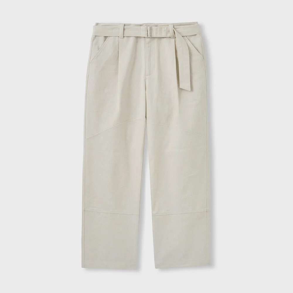 ONE TUCK WASHED BELTED PANTS ECRU