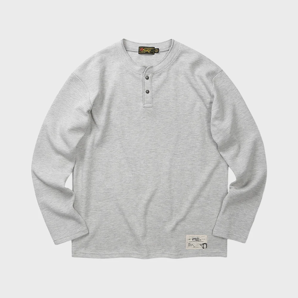 Waffle Henley Neck Long Sleeve Melangegray