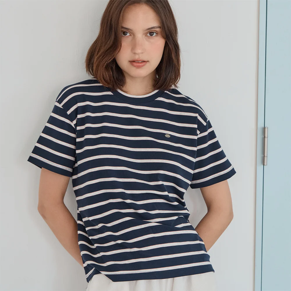 Tencel Stripe T-Shirt _Navy
