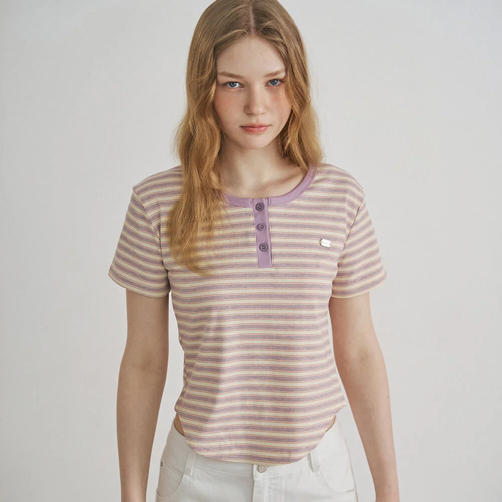 粉彩色 Button Neck 短袖 T恤_MC5STF2