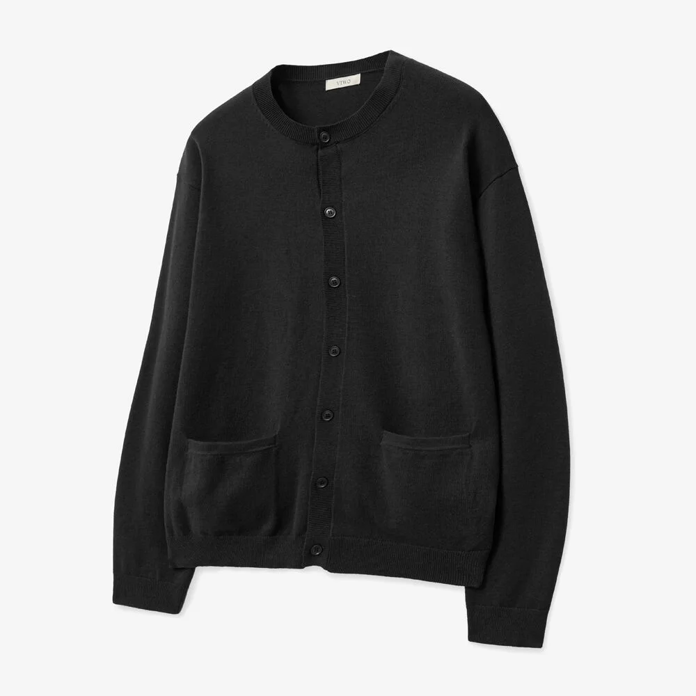 柔軟 圓領 基本款 開襟外套 (BLACK)