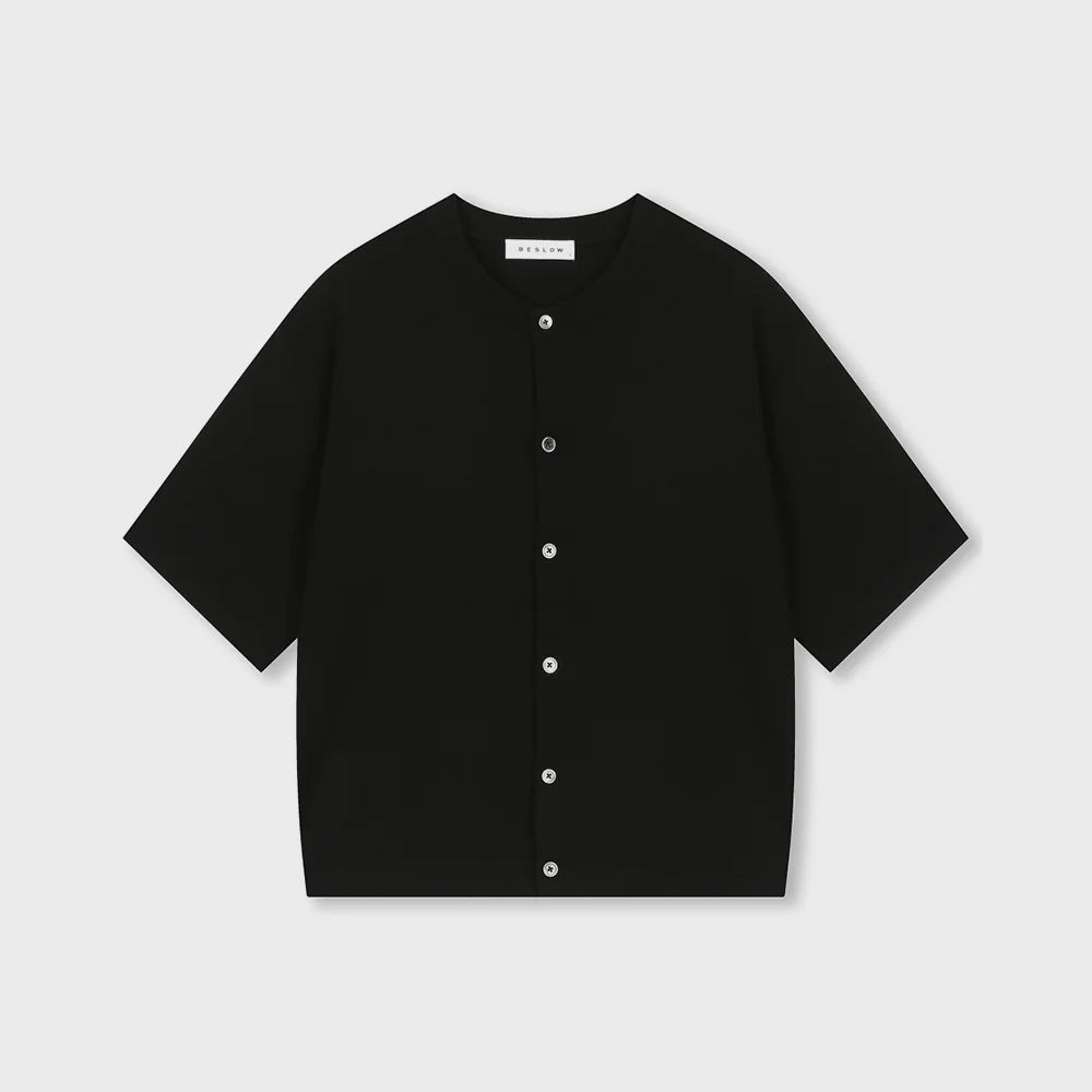 FINE KNIT HALF SLEEVE CARDIGAN BLACK