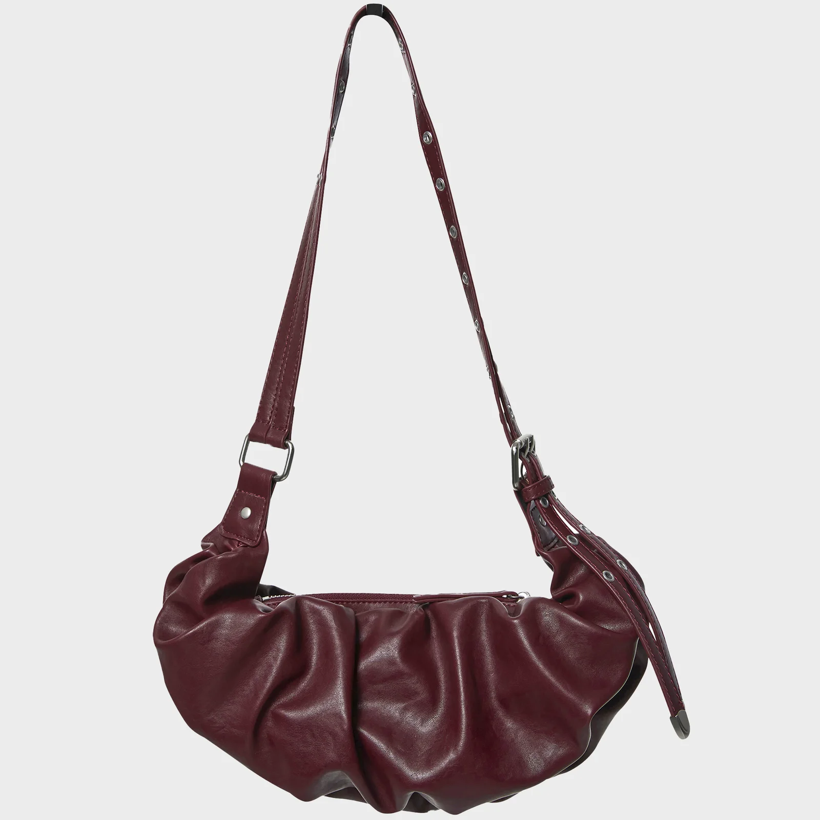 Draped Leather Bag (FL-745_Burgundy)