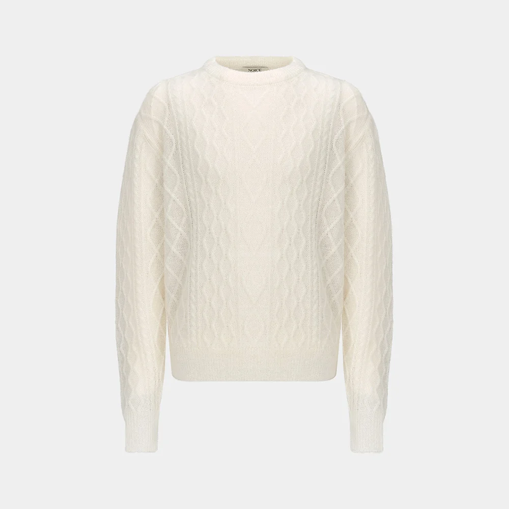 M SHEER WOOL MOHAIR CABLE SWEATER - WHITE