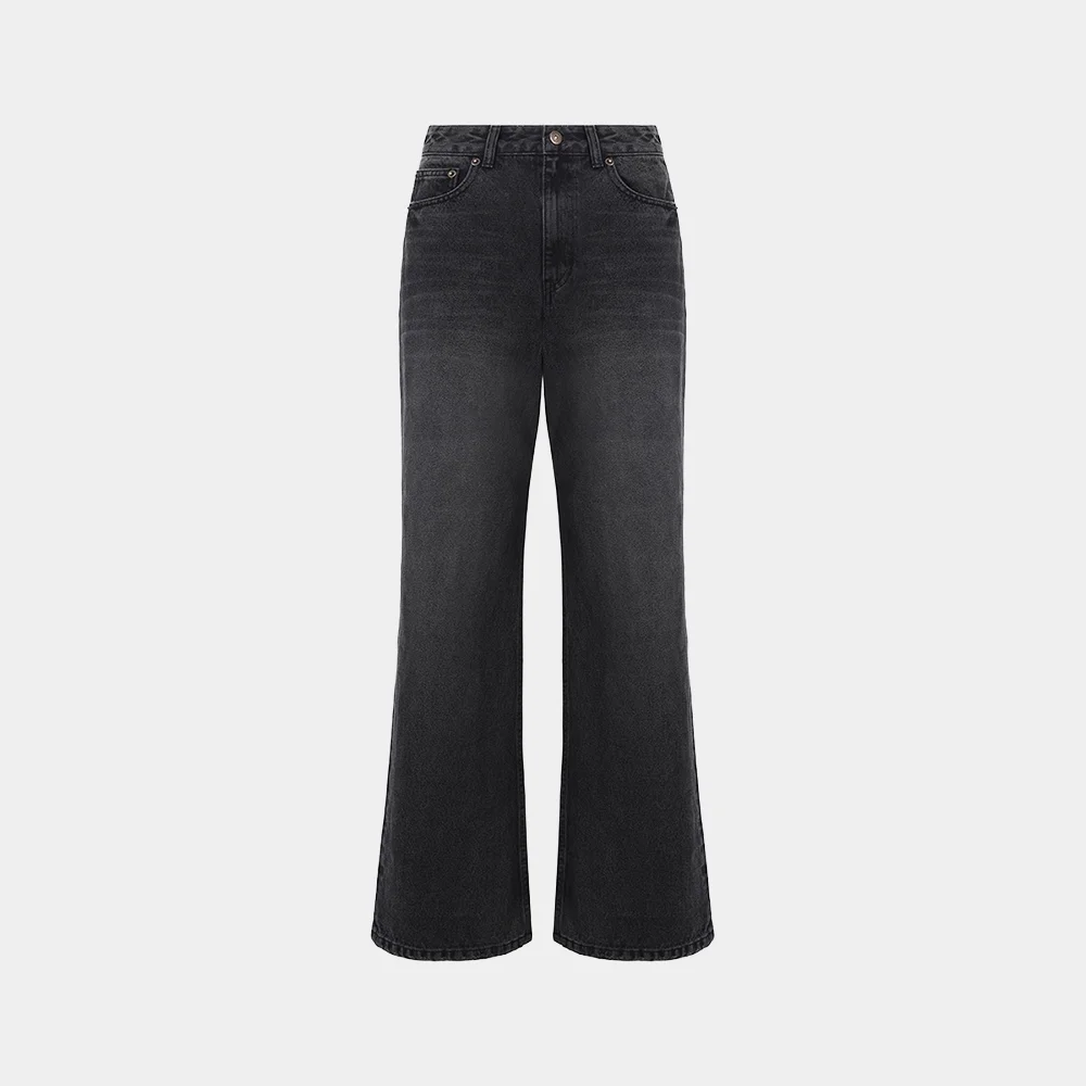 (W) WASHED STRAIGHT WIDE JEAN - BLACK
