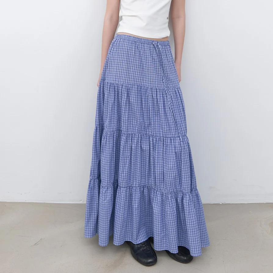 CHECK TIERED FULL LENGTH SKIRT (SK-5098)