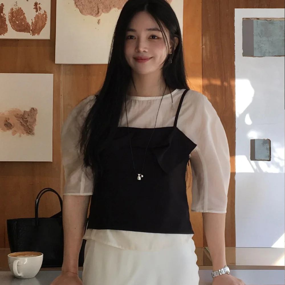 Peplum sheer blouse - Cream
