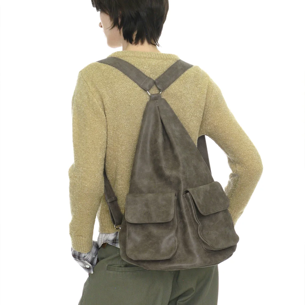 MULTIWAY POCKET FAUX LEATHER BACKPACK_BROWN