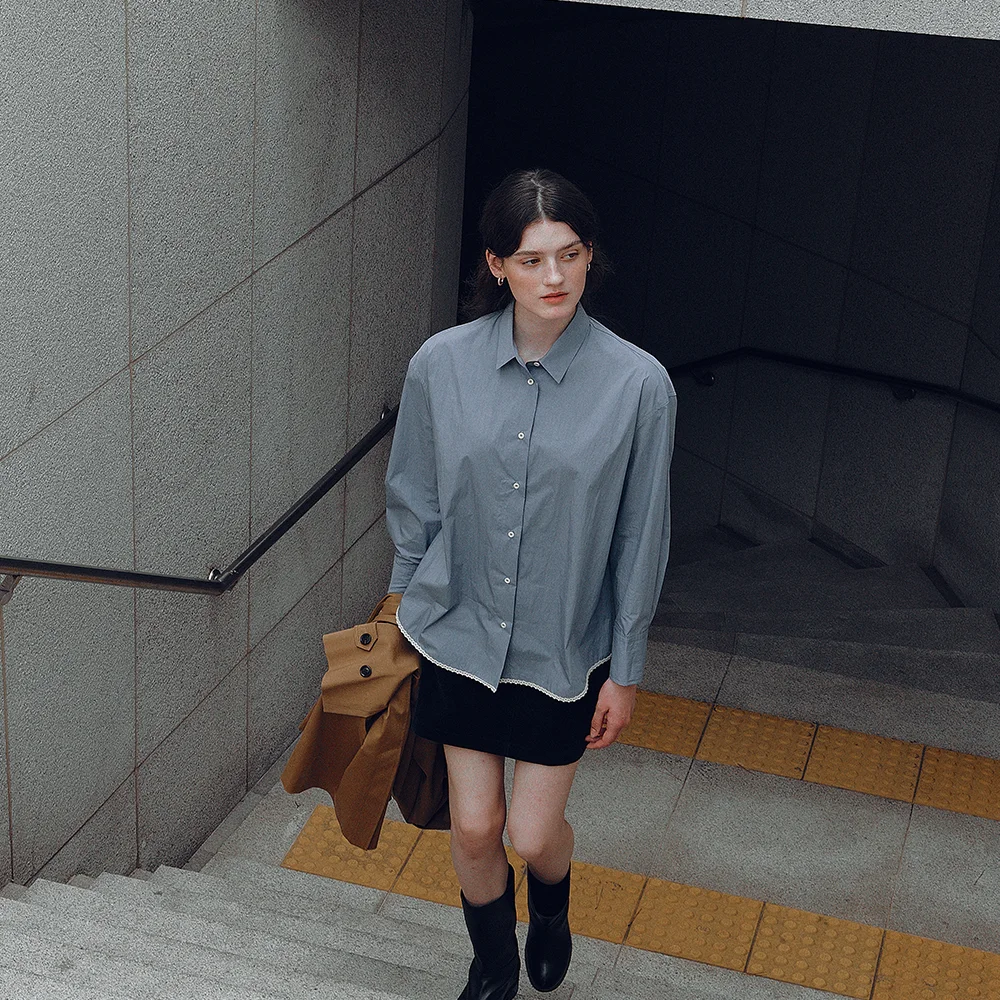Lace Cotton Shirts (Blue)