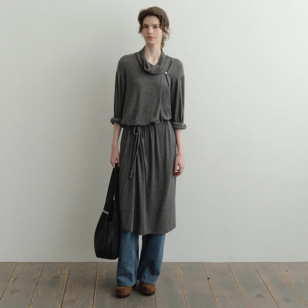 Ove Draped Wool Dress (Charcoal)