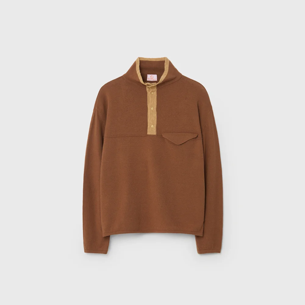 CASHMERE SNAP PULLOVER KNIT (BROWN)
