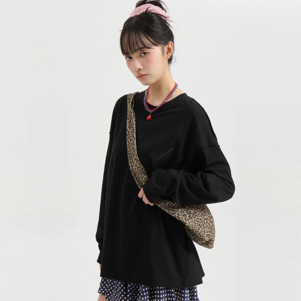 Chouetties by LUCKY CHOUETTE_Loose Fit Long T-shirt (black)_LATAX25460BKX