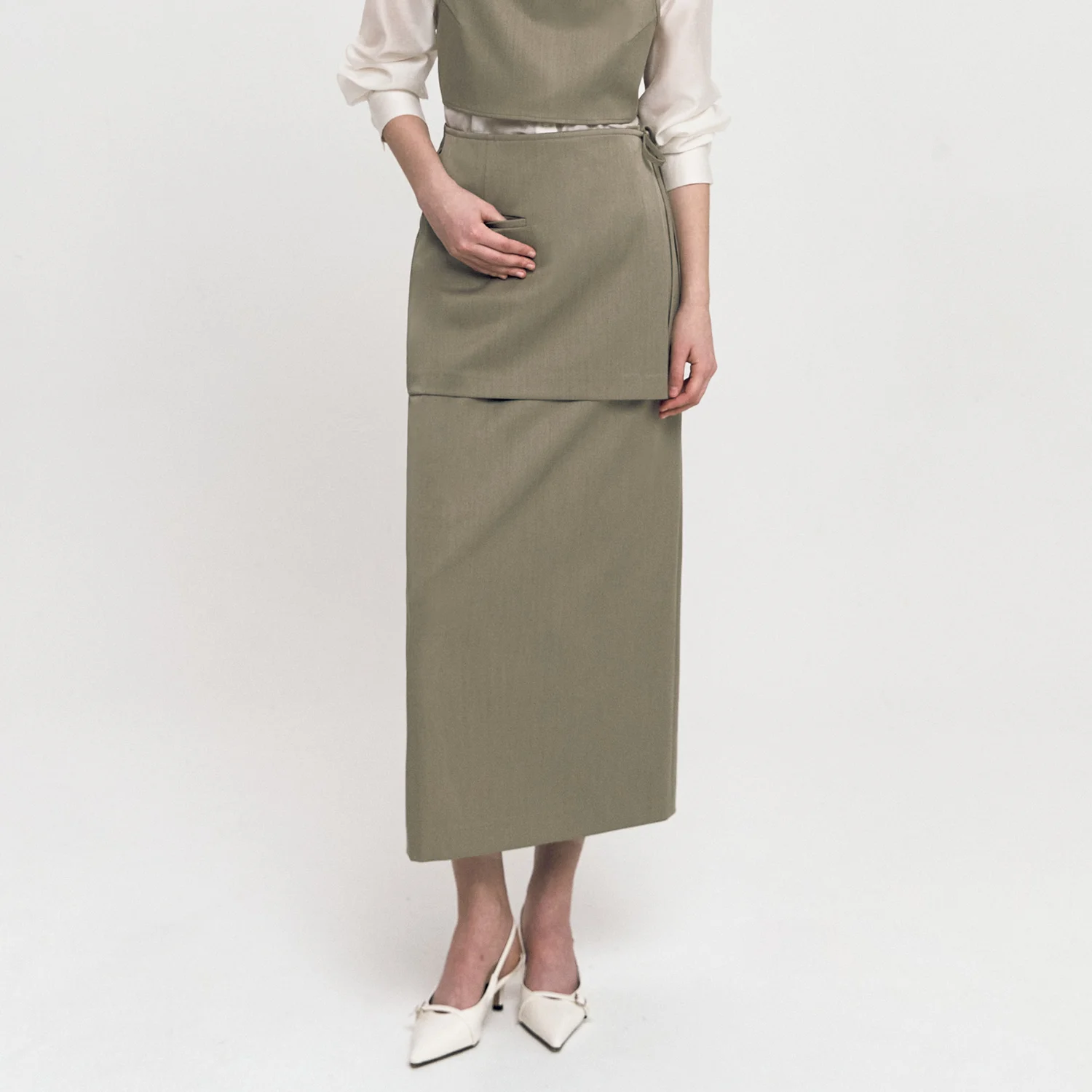Wrap Layered Mexi Skirt KHAKI
