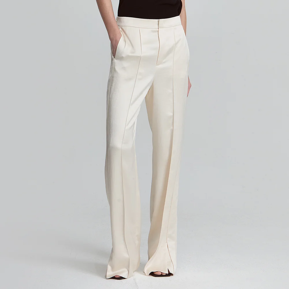 MID-RISED SATIN STRAIGHT LEG PANTS_LEMON BUTTER