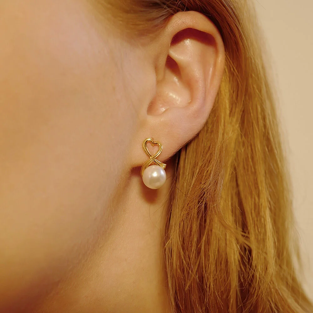 pearl heart ribbon earring