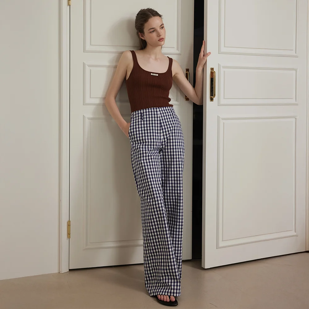 Clean-Cut Cotton Tuck Low-Waist Pants_Navy_2colors
