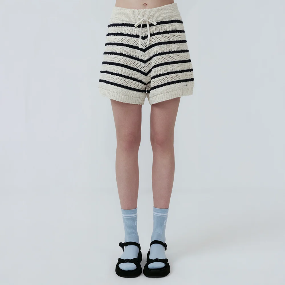 Stripe Crochet Knit Shorts (Ivory)