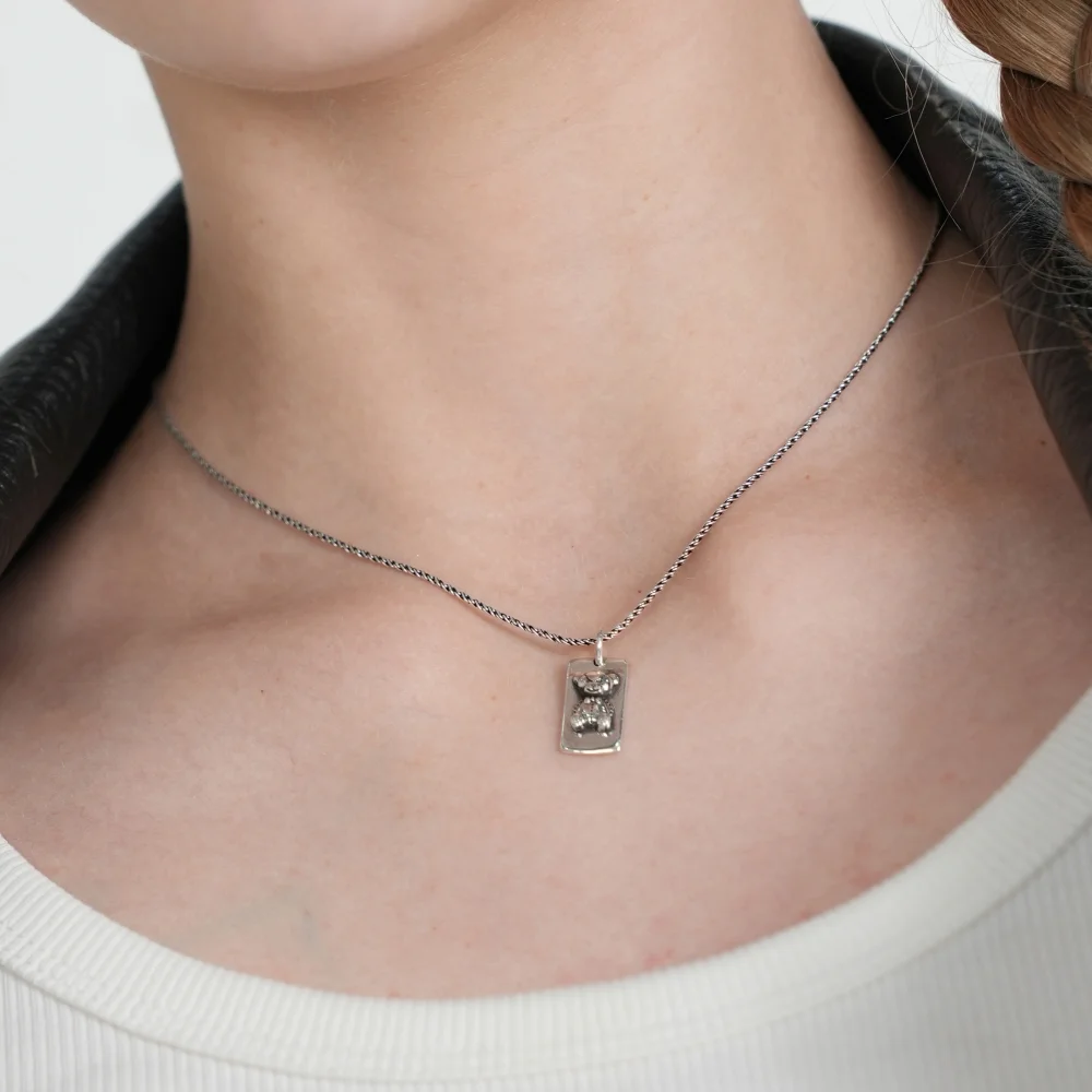 Frame bear pendent silver chain Necklace 銀色925 Gomdol此 方形 吊墜 Yuhwa 鏈 銀 項鏈