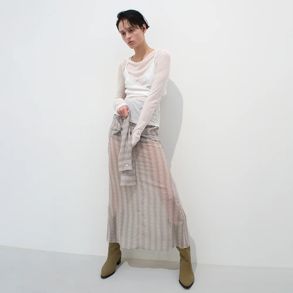 Shirt Detailed Tie Skirt (beige check)