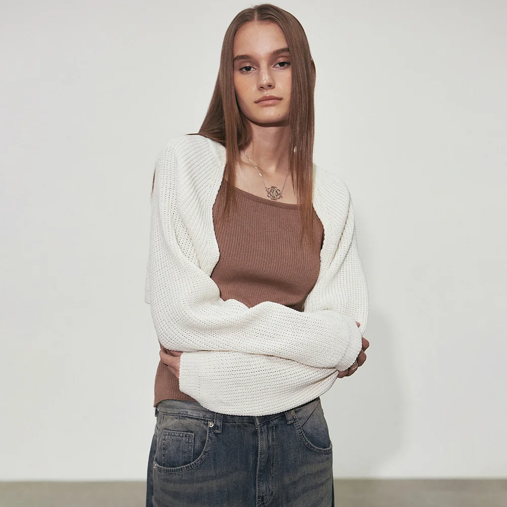 APPLIQUE RIBBED KNIT BOLERO_CREAM