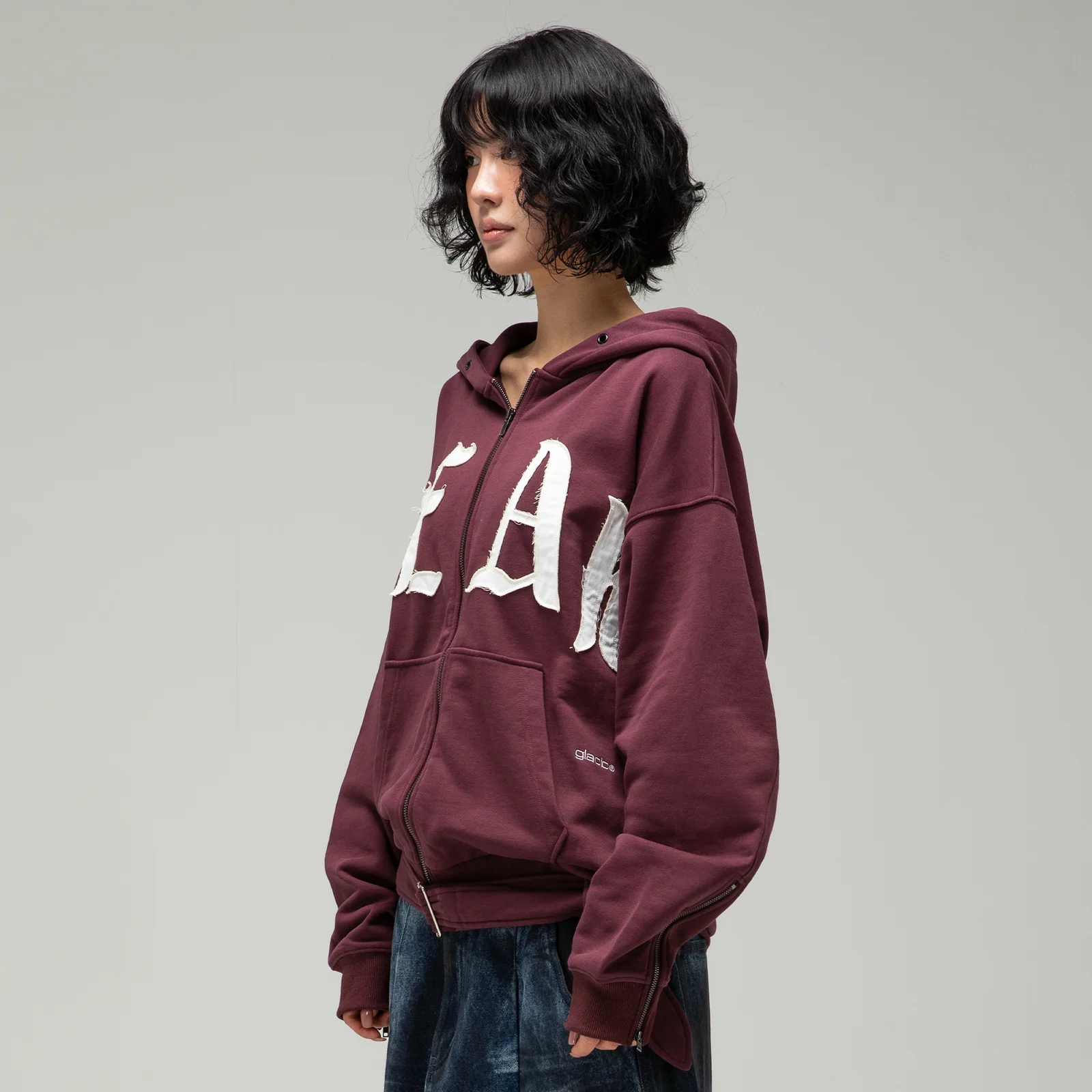 GHD031 Pier 束帶 拉鏈 連帽衫 (BUNGUNDY)