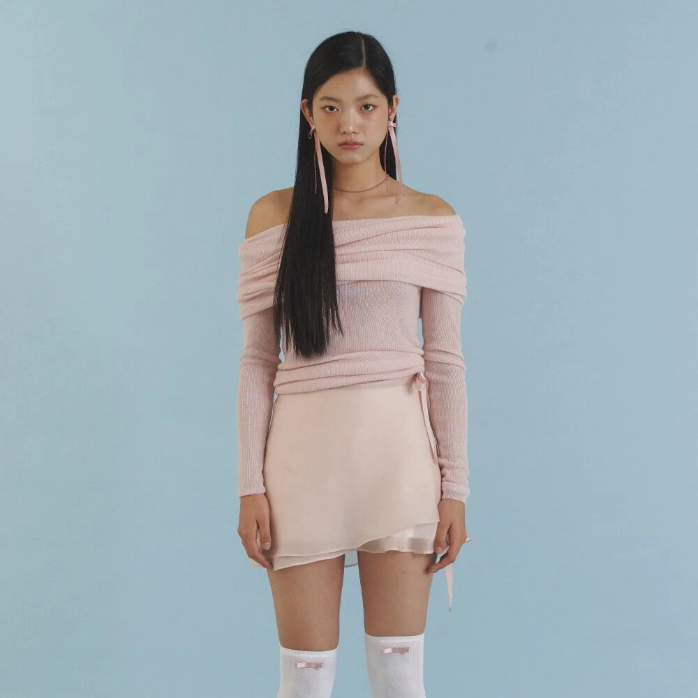 Love Ribbon Sheer Layered Wrap Skirt_NP