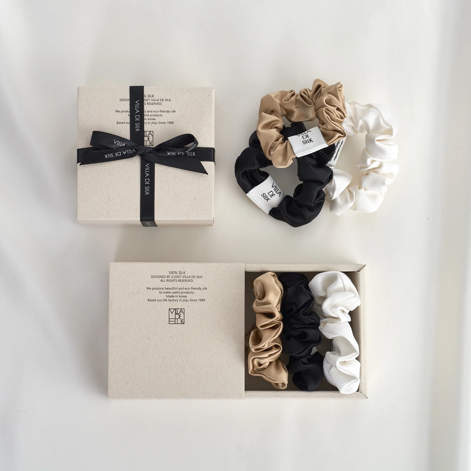 Baby scrunchie 3set (White/Beige/Black) 真絲 髮圈