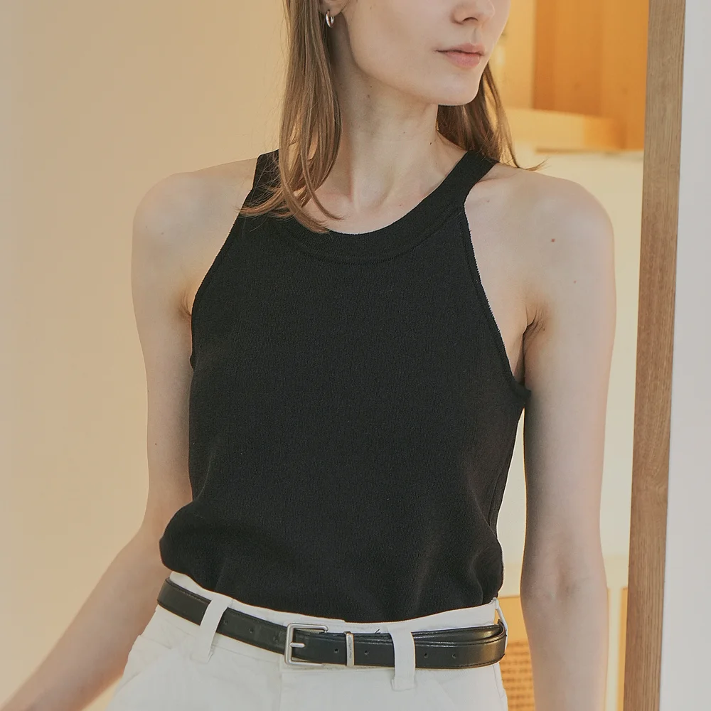 Summer Linen Blend Deep Armhole Sleeveless (black)