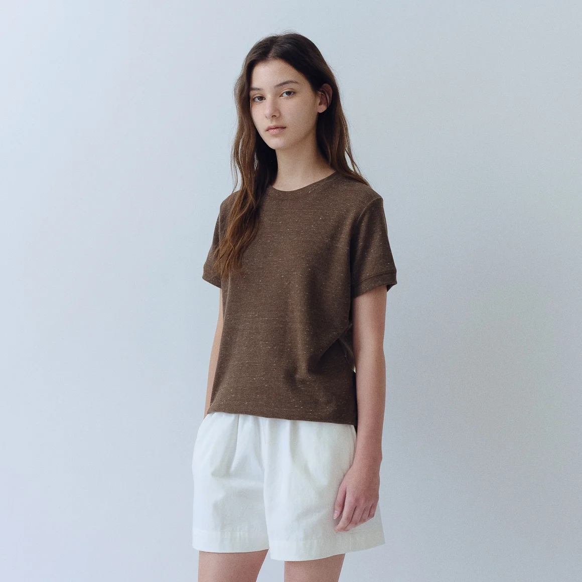 Waffle Crew Neck Tee(Brown)