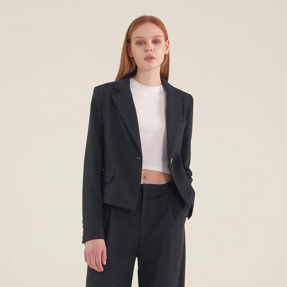 Single Button Cropped Blazer_Black