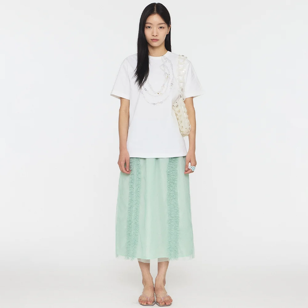 BANDING RUFFLE LONG SKIRT - MINT