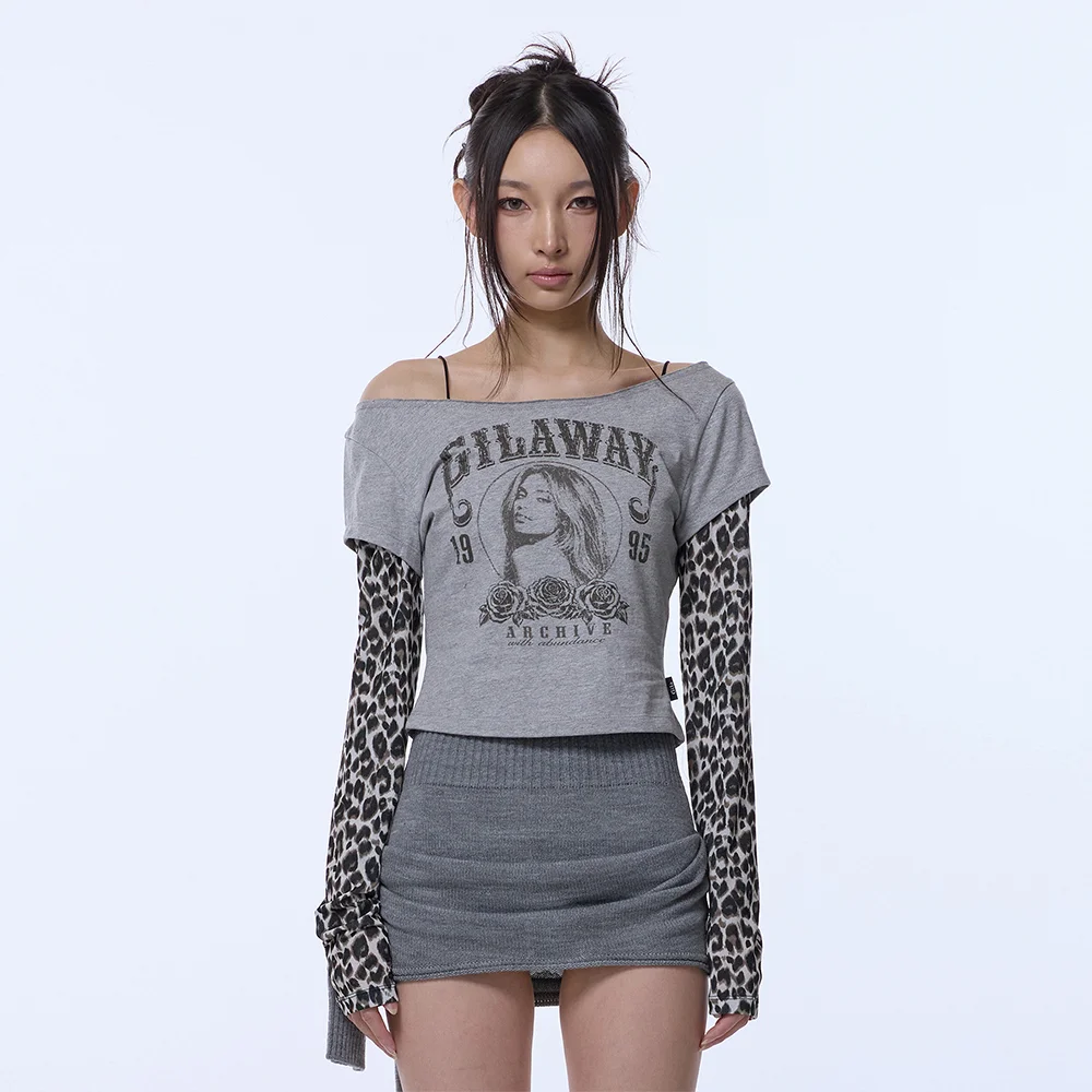 RUNAWAY GIRL LEOPARD LONG SLEEVE_GREY