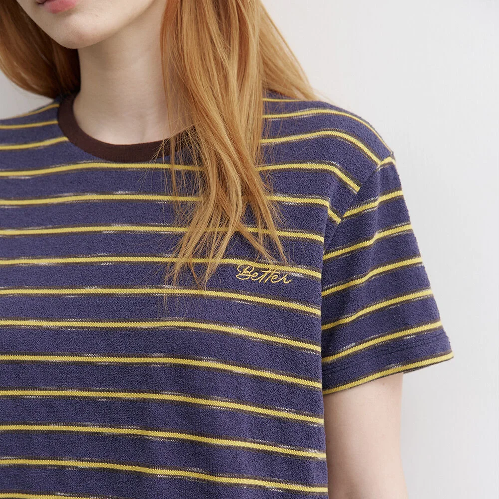 Terry stripe logo T-shirt _Navy