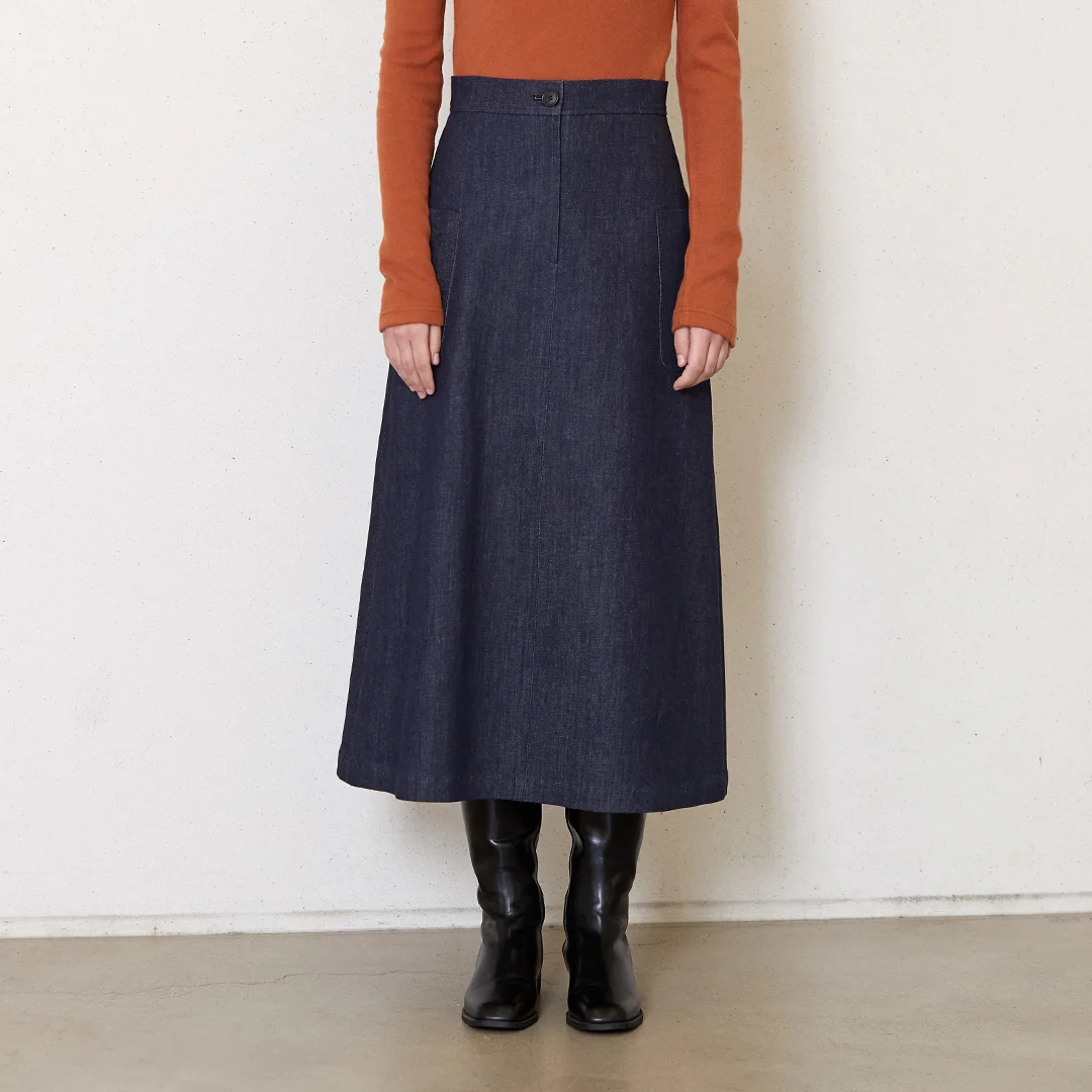 denim flared skirt