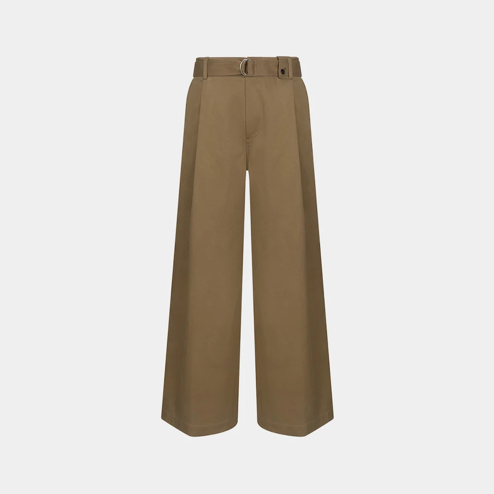 (M) COTTON BELTED WIDE PANTS - BEIGE