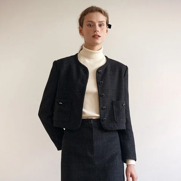 TWEED BUTTON JACKET BLACK