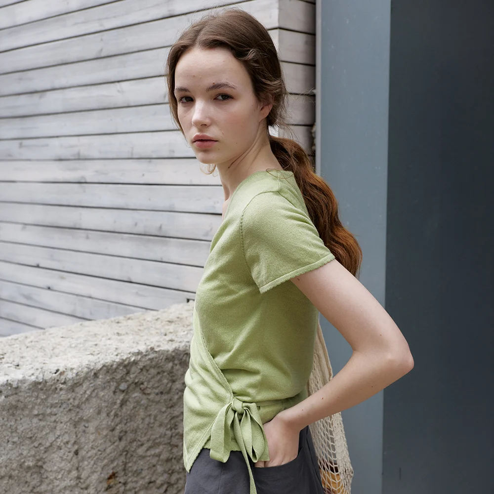 wrap knit top - olive