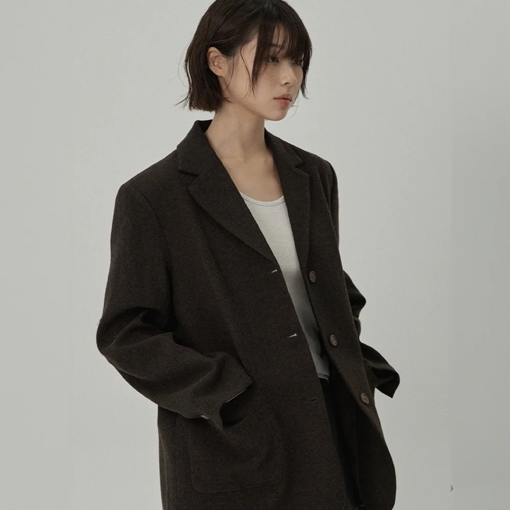 (woman) 高級 羊毛 西裝外套 外套_Brown