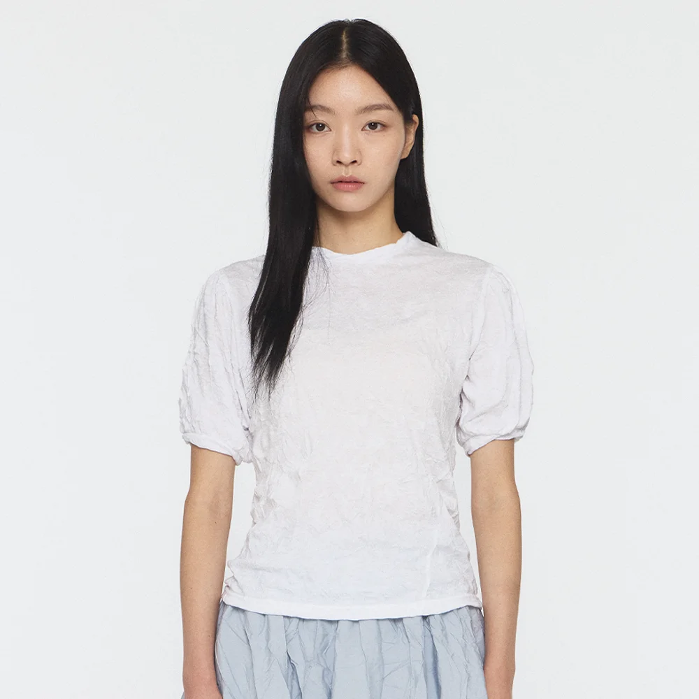 CRINKLED TWIST SHORT SLEEVE T-SHIRT - WHITE