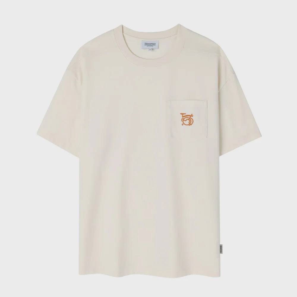 BICYCLE EMBROIDERY HALF SLEEVE T-SHIRT - CREAM (P262MTS131)