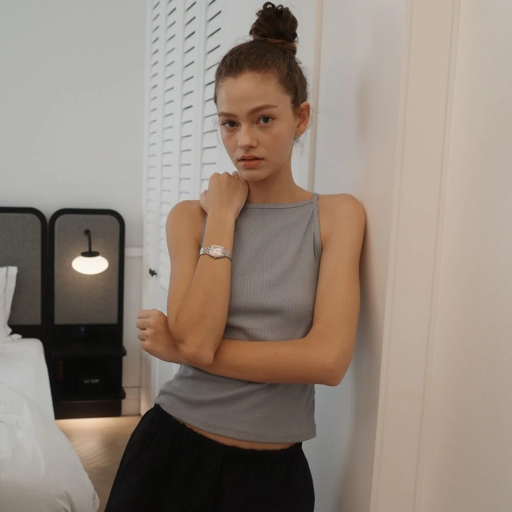 Ribbed Boat neck sleeveless 天藍色