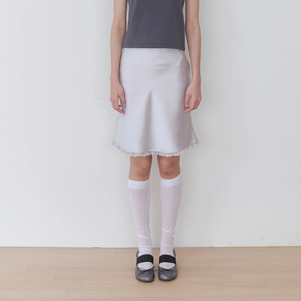 satin lace mini skirt - pearl silver