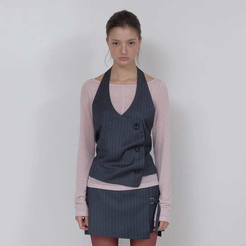 PIN STRIPE LAYERED VEST (CHARCOAL)