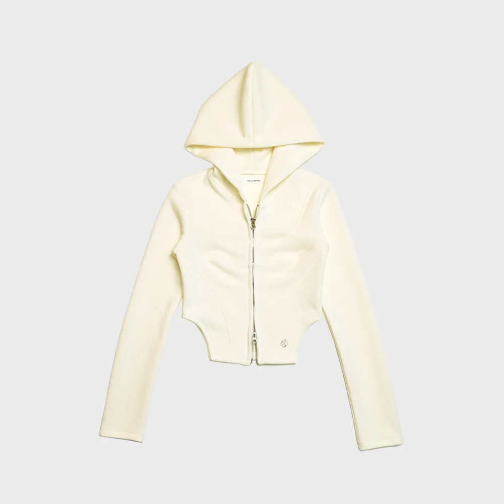 SWAN LAKE CROP 2WAY ZIP UP HOODY_CREAM