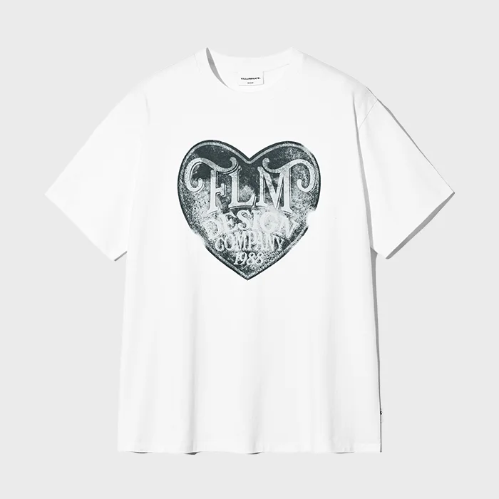 FLM 復古 心形 圖案 T恤-白色