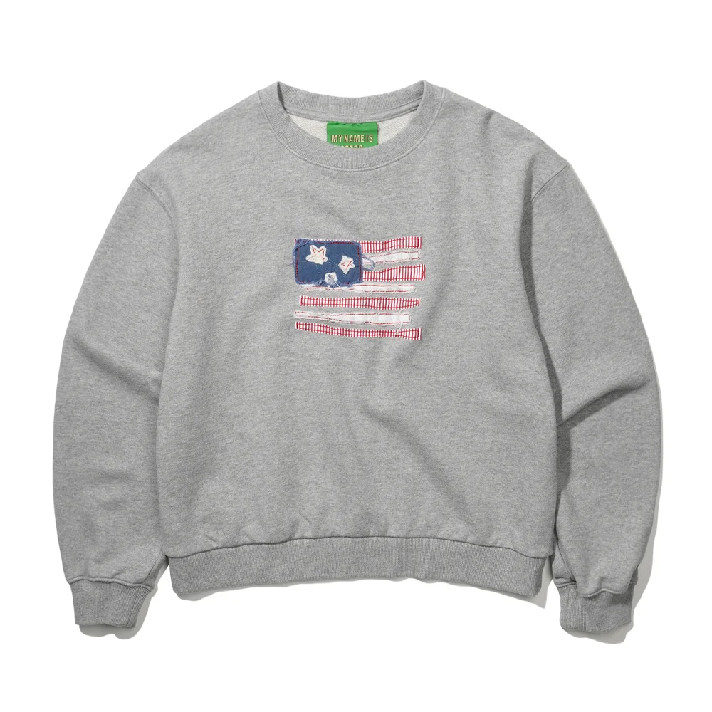 (W) USA FLAG APPLIQUE SWEATSHIRT - GRAY