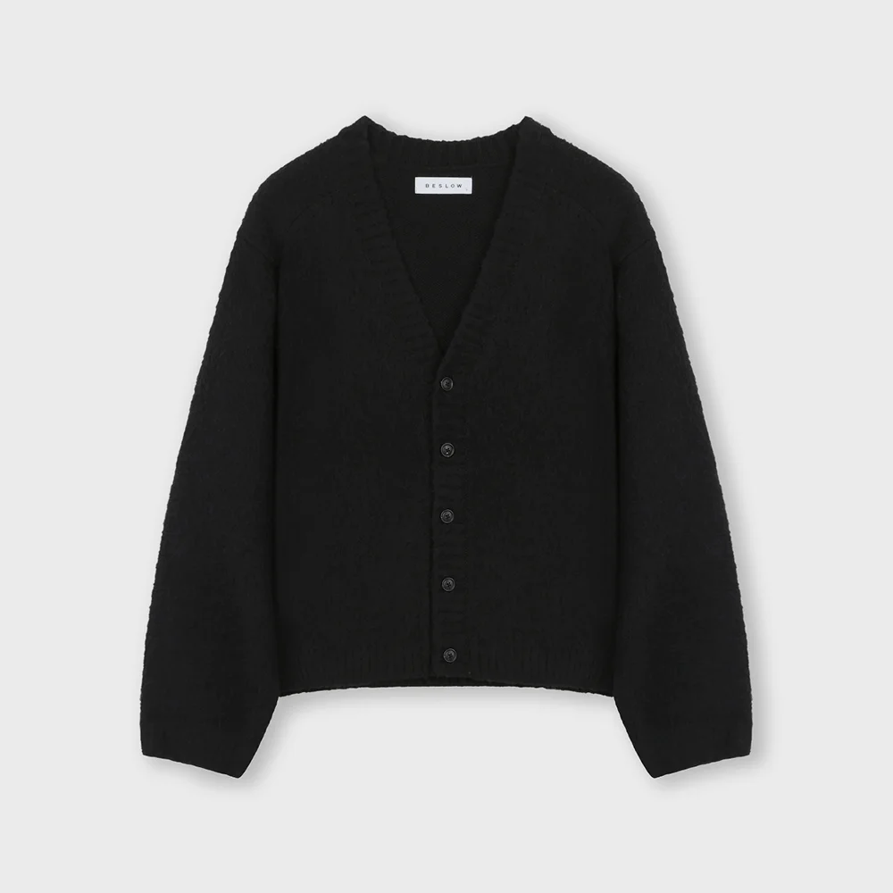 BRUSHED V NECK SHORT CARDIGAN BLACK