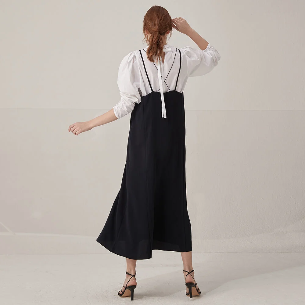 Back point layered dress - Navy