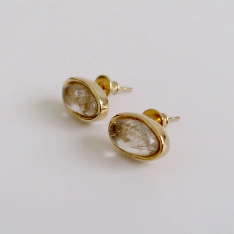 GOLD QUARTZ ELLIPSE EARRINGS